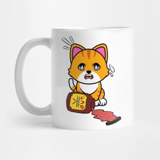 Funny orange cat Spills BBQ Sauce Mug